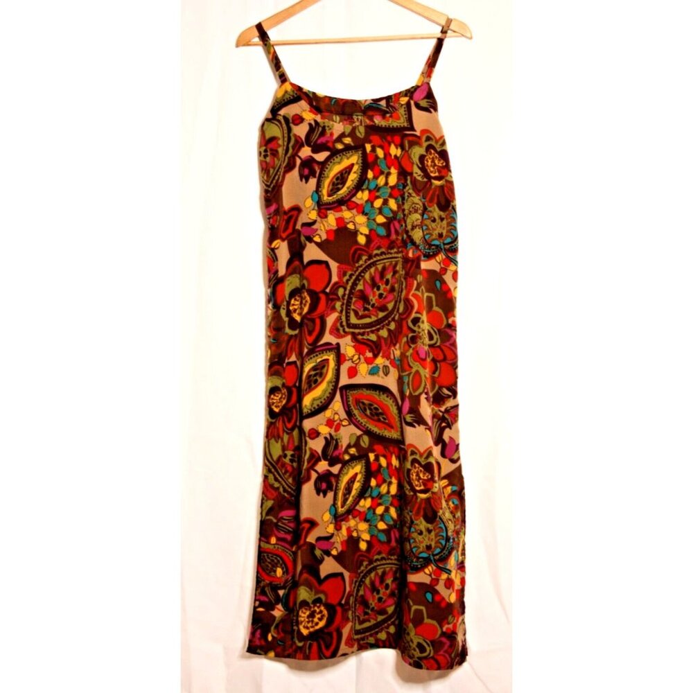 Mixed Floral Print Maxi Dress Size M Spaghetti Straps Side Slit